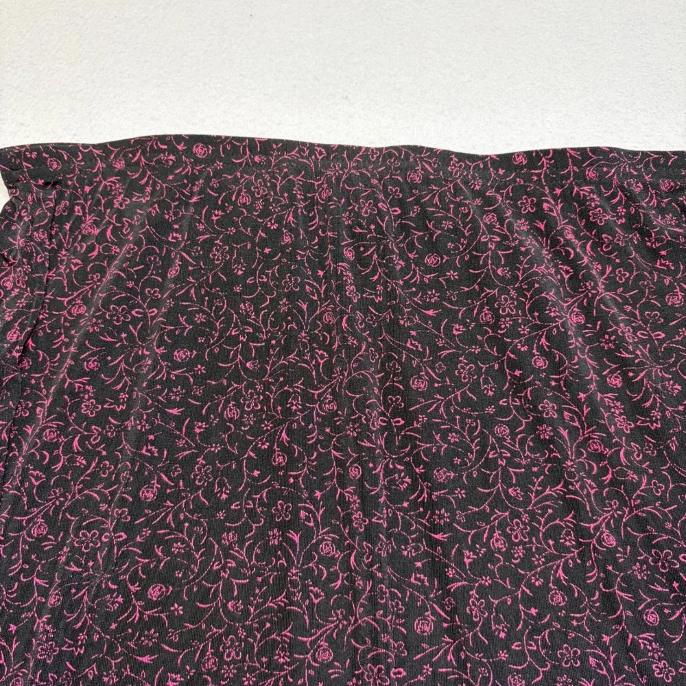 Briggs New York Skirt Womens L Black Pink Floral Y2K Midi Stretchy Made in USA